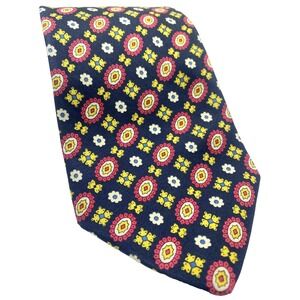 Brooks Brothers Makers men's Necktie Navy Blue Red Gold medallion Silk USA‎ Made